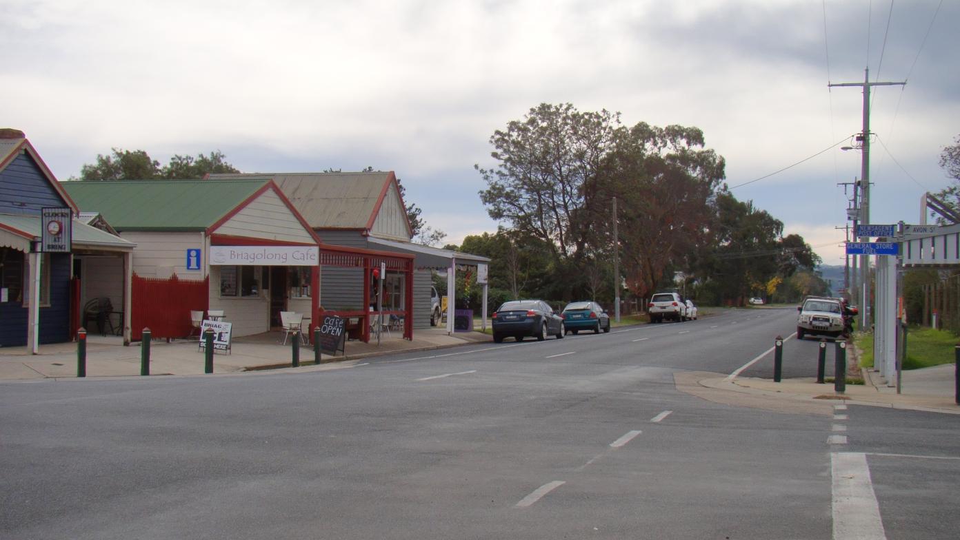 The main road in Briagolong is shown with the general store on the left.