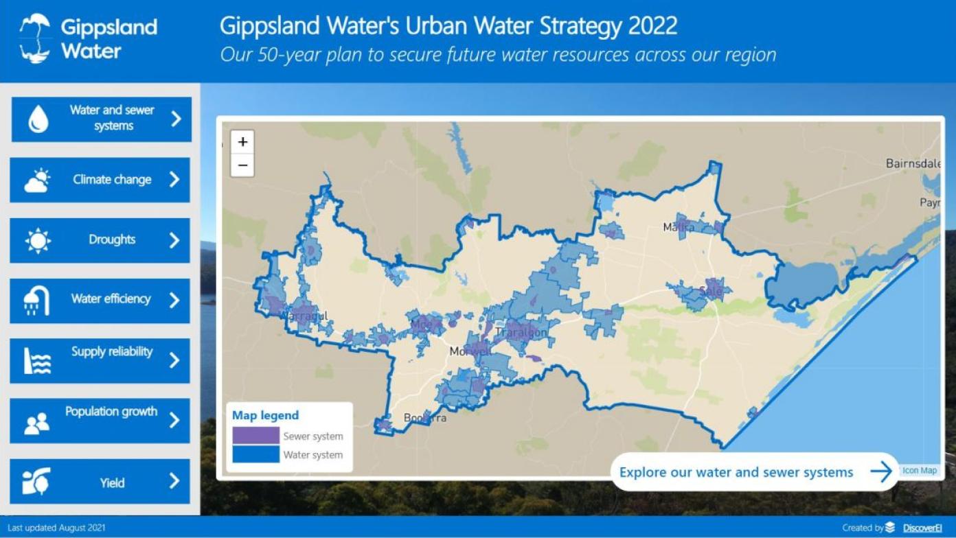A demonstration of what the interactive map for our Urban Water Strategy 2022 looks like.