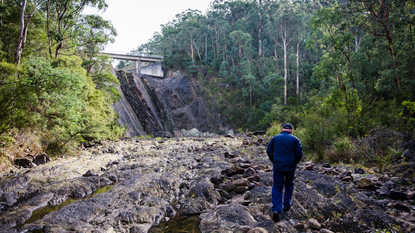 Staff conducting a check at the Moondarra overflow