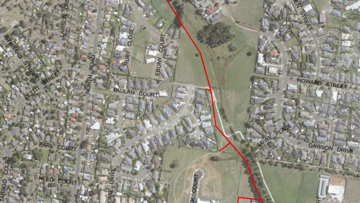 Image of map showing alignment of the new Warragul north-east sewer main