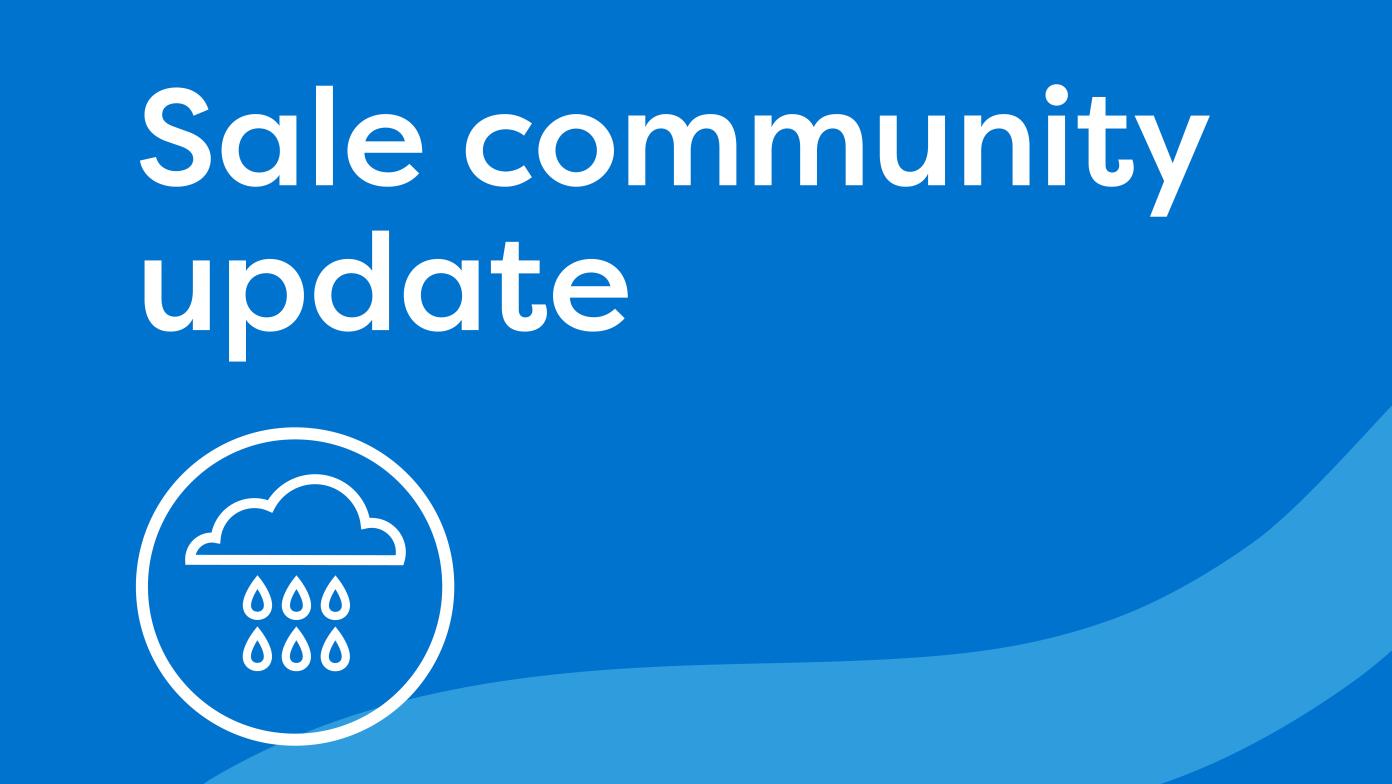 text reading sale community update