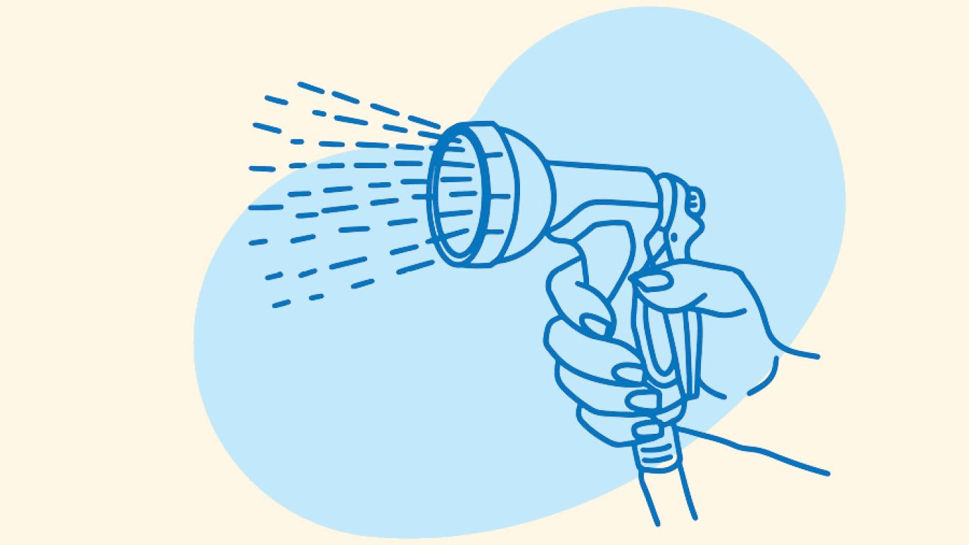 Cartoon image of a hand holding a trigger nozzle.