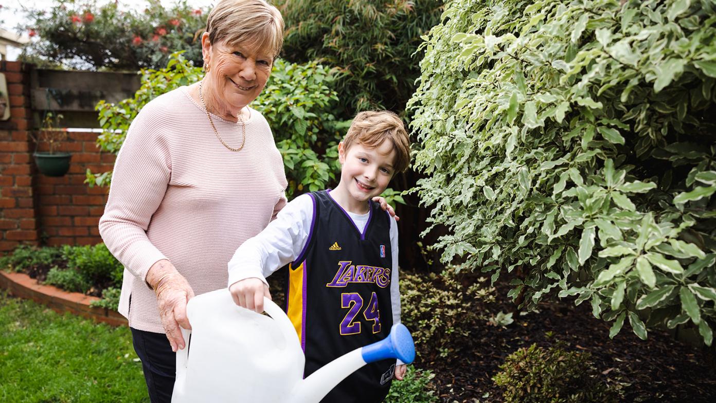 Granny watering 