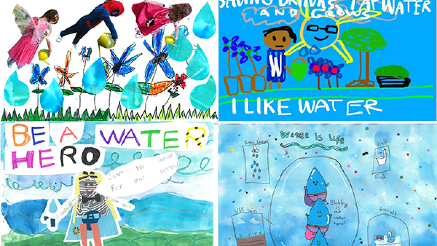 Posters featuring be a water hero messages