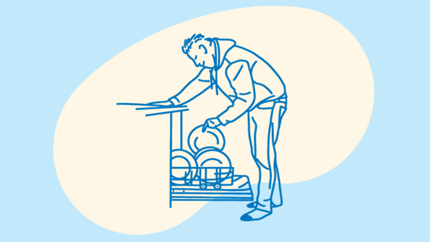 Illustration of a man loading a dishwasher