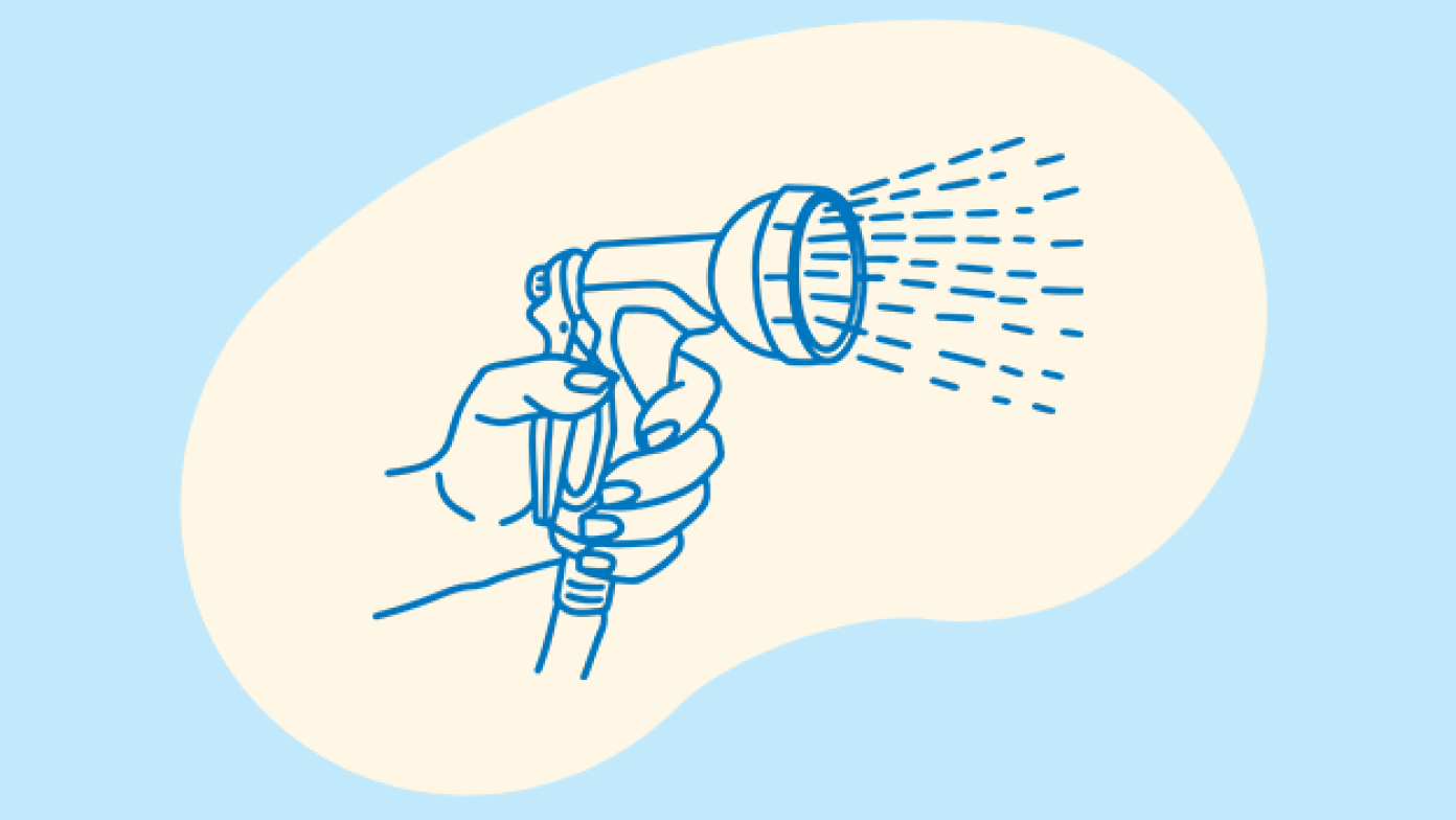 Illustration of a trigger nozzle with water coming out of it