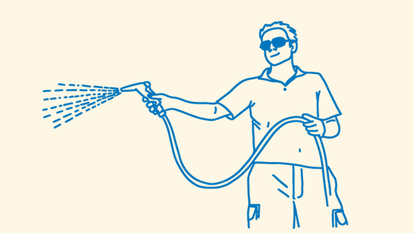 Illustration of man using hose