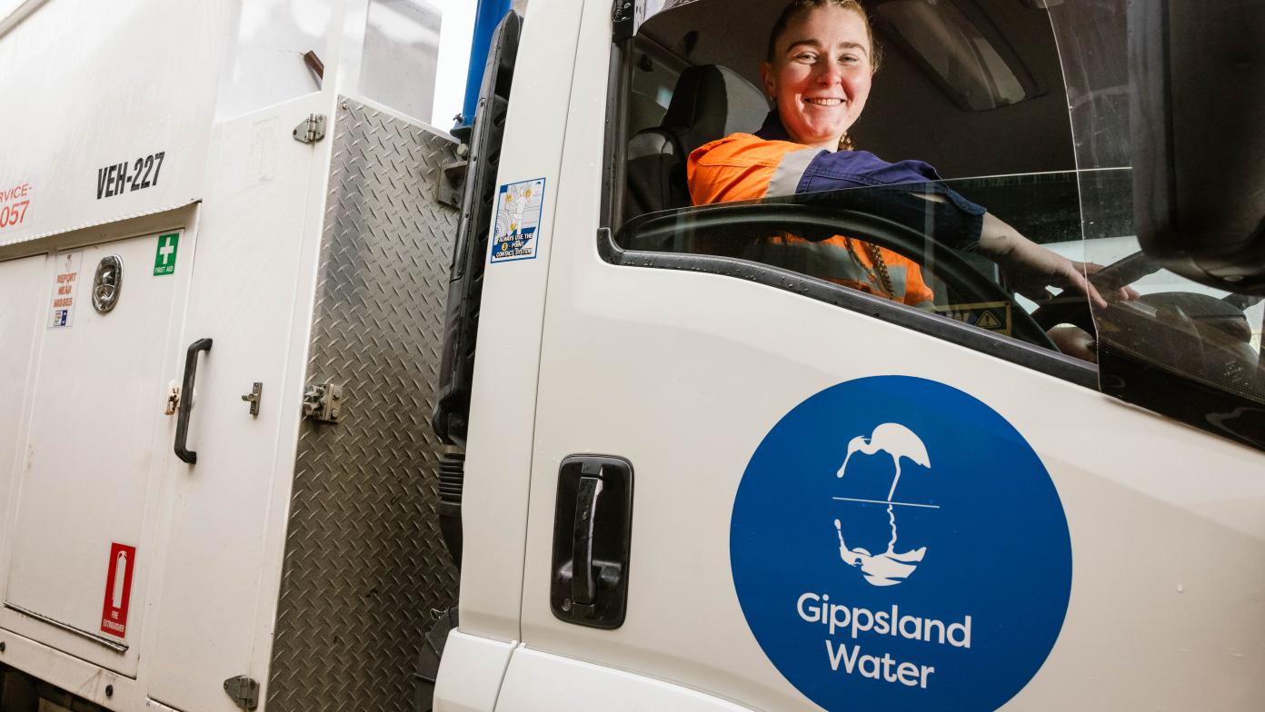 Gippsland Water employee in a truck