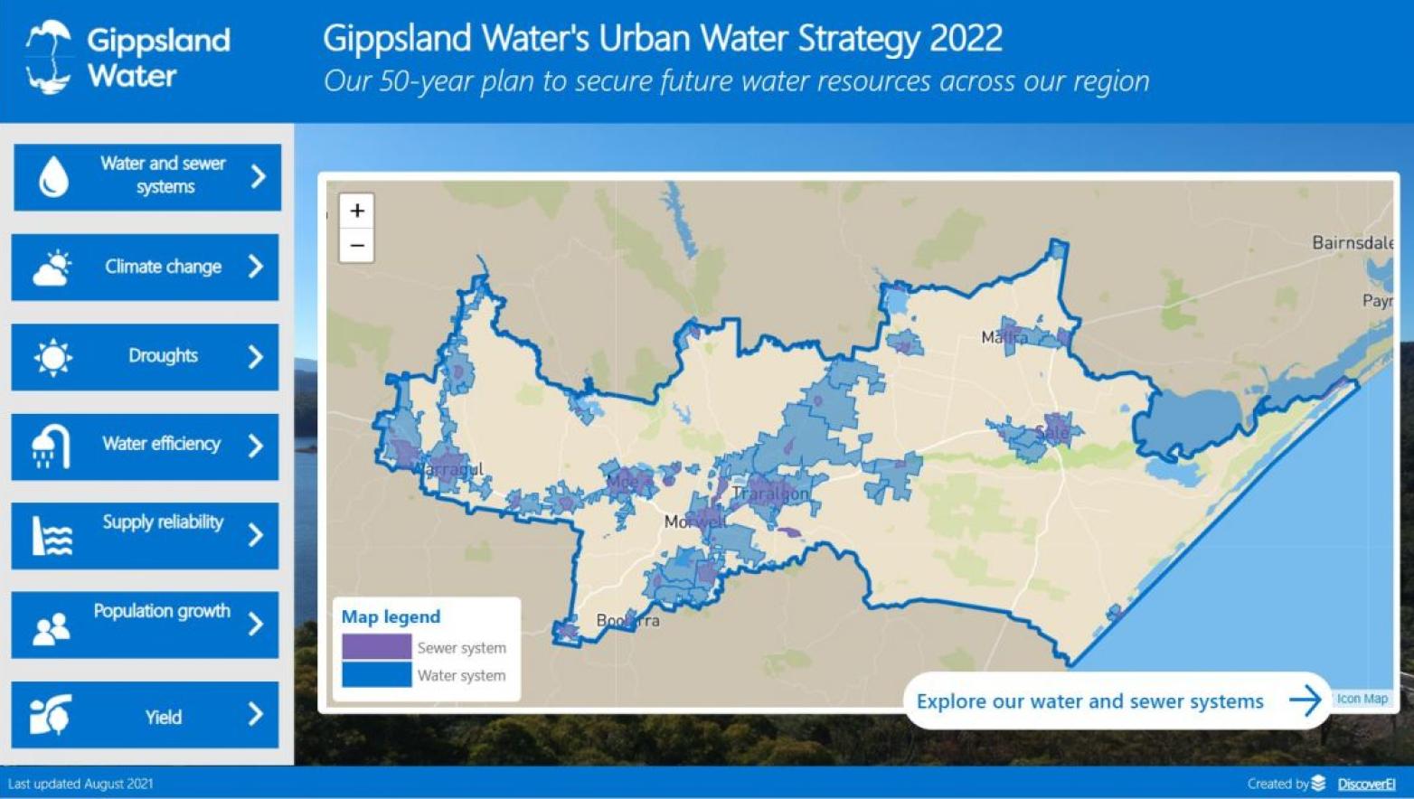 A demonstration of what the interactive map for our Urban Water Strategy 2022 looks like.
