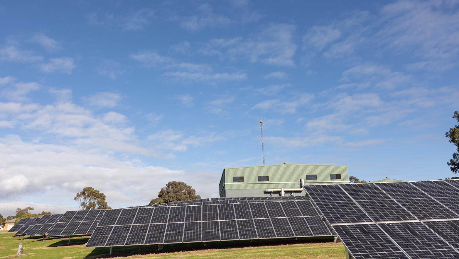Solar panels powering the Traralgon Water Treatment Plant
