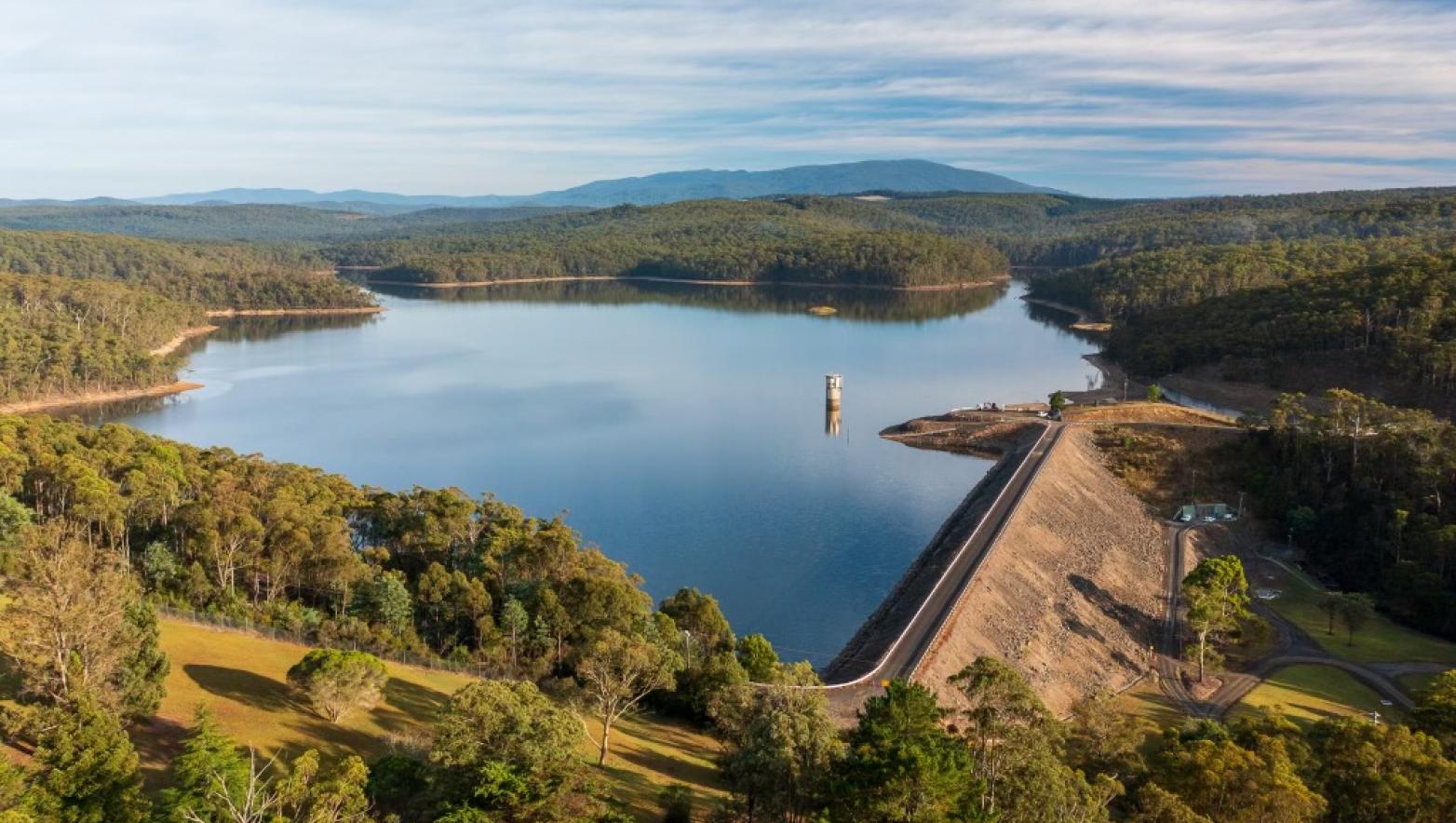 Birds-eye view of Moondarra reservoir
