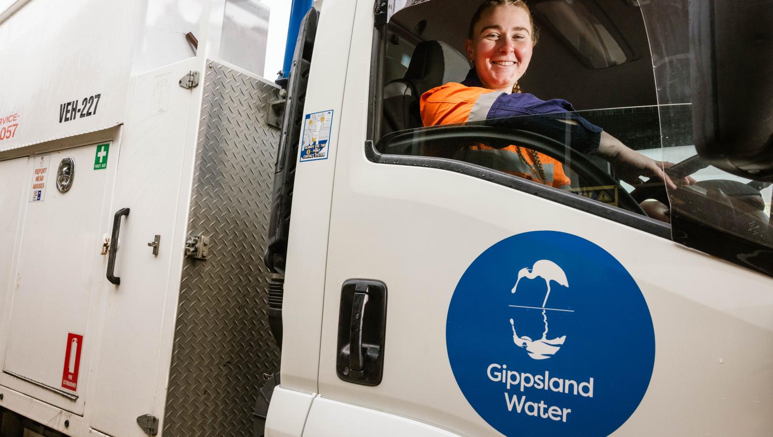 Gippsland Water employee in a truck