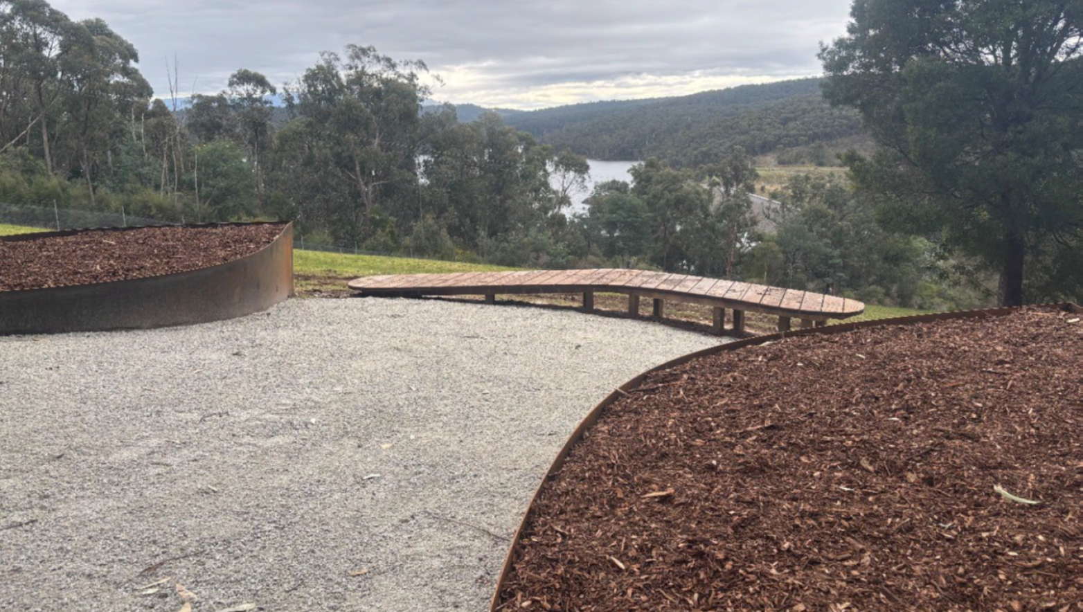 Boomerang viewing platform pathway and garden beds